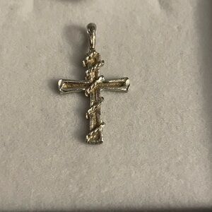 Vintage sterling silver cross charm with rope design